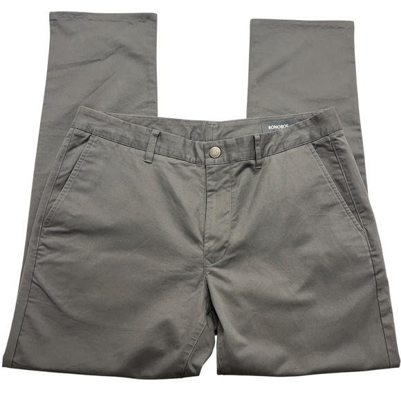 Bonobos Pants Mens 34x30 Gray Tailored Stretch Chino Straight Leg Flat Front - Picture 4 of 11